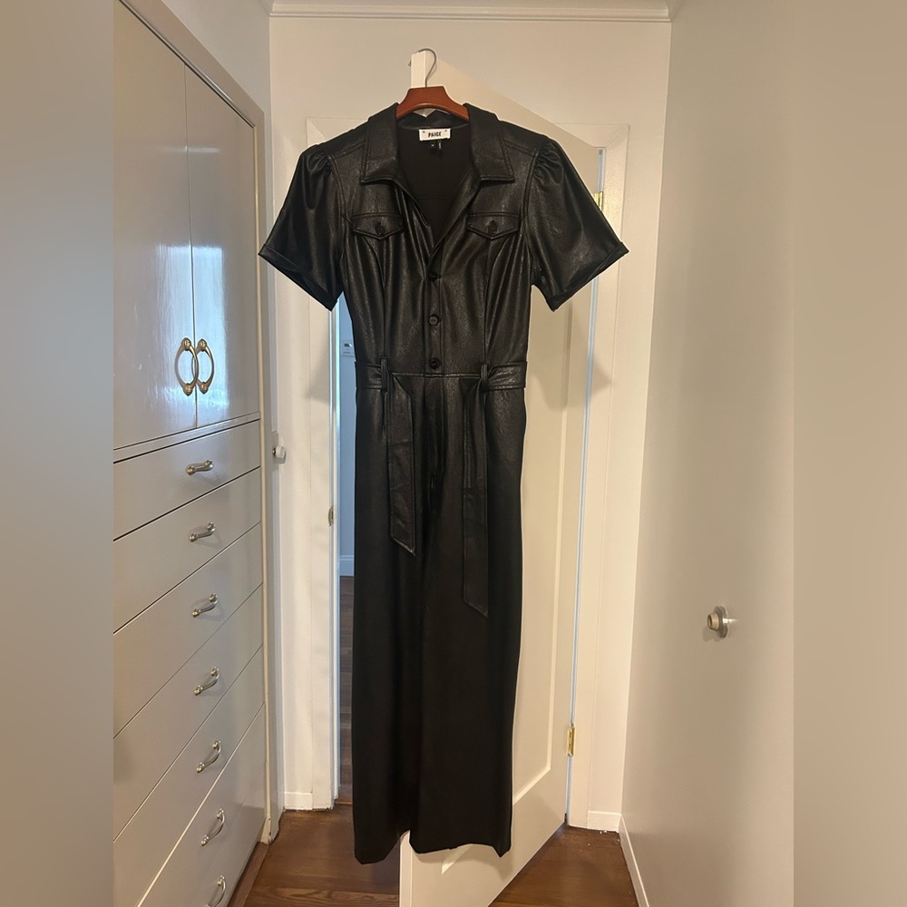 Paige, pleather jumpsuit, size 10, black